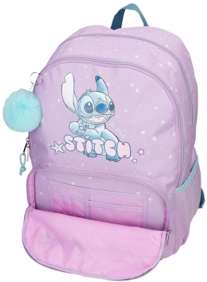 Ghiozdan scoala fete, Disney Lovely Stitch, 2 compartimente, lila